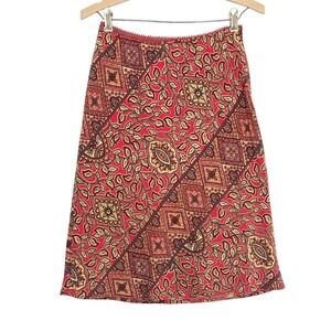 VTGMINE USA Y2k Boho Midi Skirt Red Paisley Print Flare Bohemian Size‎ Small